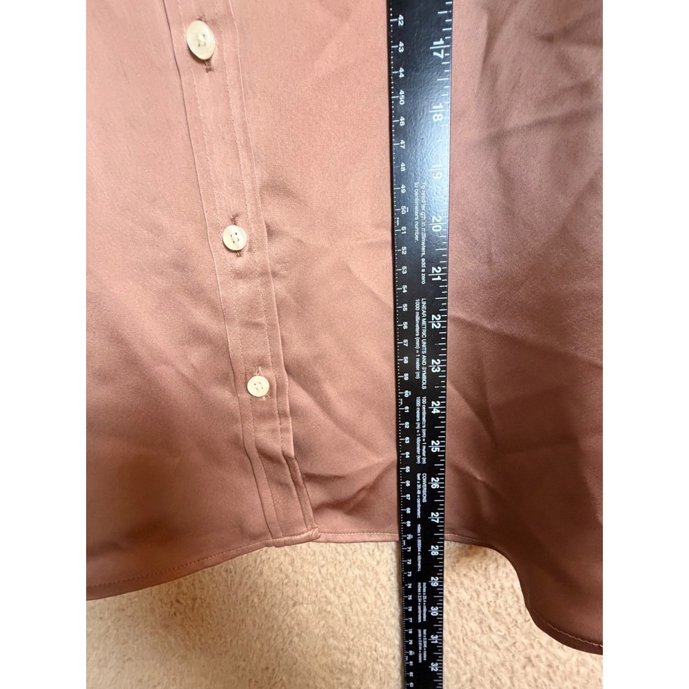 SPANX Better Than Silk Button Down Satin Blouse Cafe Au Lait Brown L - Picture 10 of 12